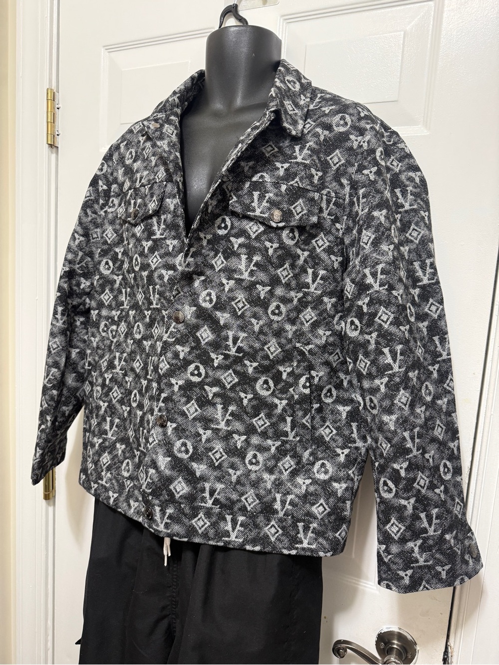 Designer-Inspired Black & Gray Monogram Jacket